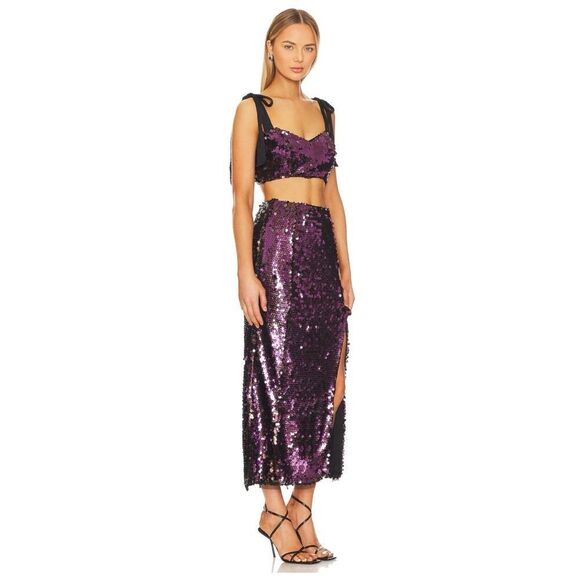NWT Free People Star Bright Sequin Cropped Top & Maxi Skirt Set in Lilac, Size 4 - Picture 10 of 16